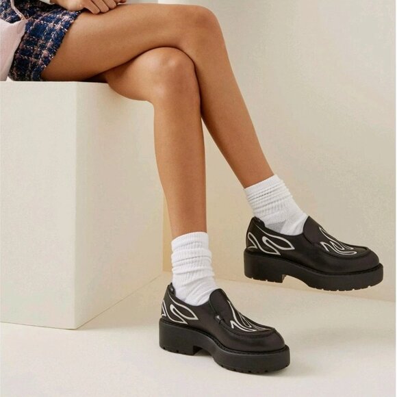 NWB MIU MIU Flame Platform Loafers Black Leather Slip Ons 40 - Picture 1 of 9